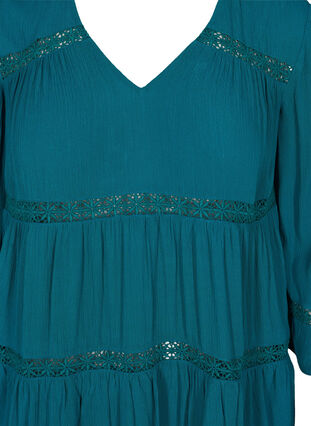 Viscose jurk met a-lijn en kanten lint, Pacific, Packshot image number 2