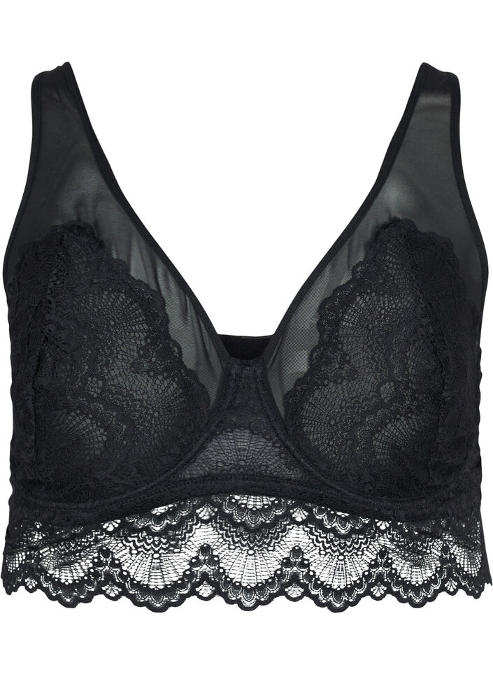 Soutien-gorge en dentelle à armature et maille, Black, Packshot image number 0