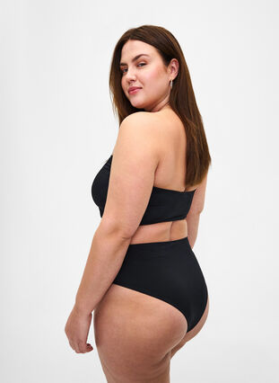 Bas de bikini de couleur unie avec taille régulière, Black, Model image number 1