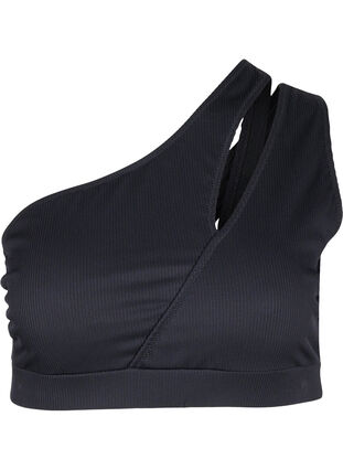 One-shoulder bikinitop in rib, Black, Packshot image number 0
