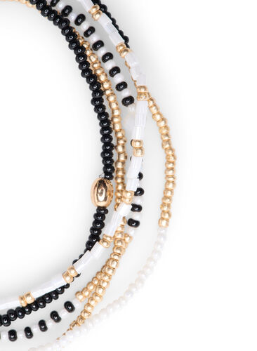 Pack de 5 bracelets en perles, Black/Gold Mix, Packshot image number 1
