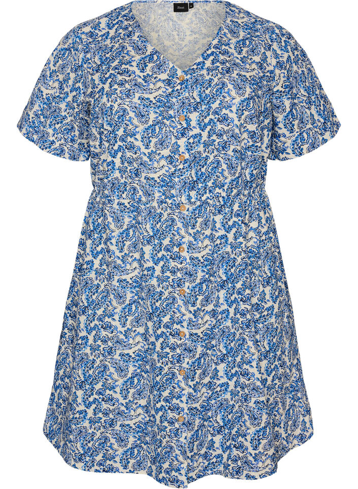 Robe courte en coton &agrave; imprim&eacute; floral, Bleu, Packshot image number 0