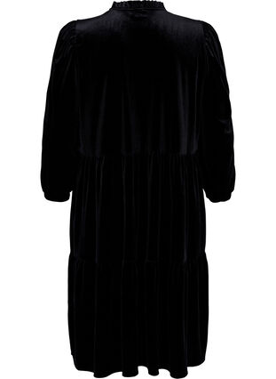 Robe en velours avec col à volants et manches 3/4, Black, Packshot image number 1
