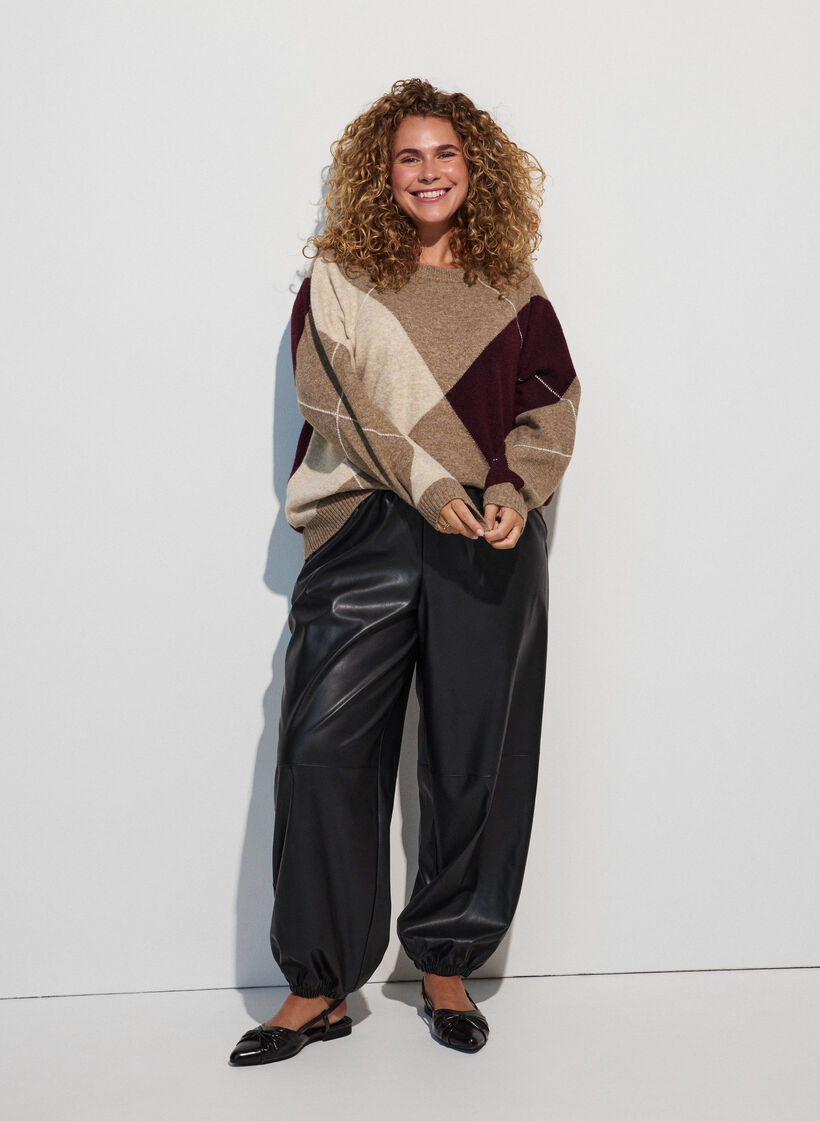 Breigoed met harlekijnpatroon, Bruin, Model image number 1