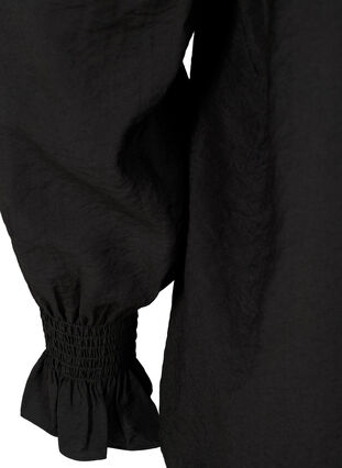 Lange-mouwen viscose blouse met ruche details, Black, Packshot image number 3
