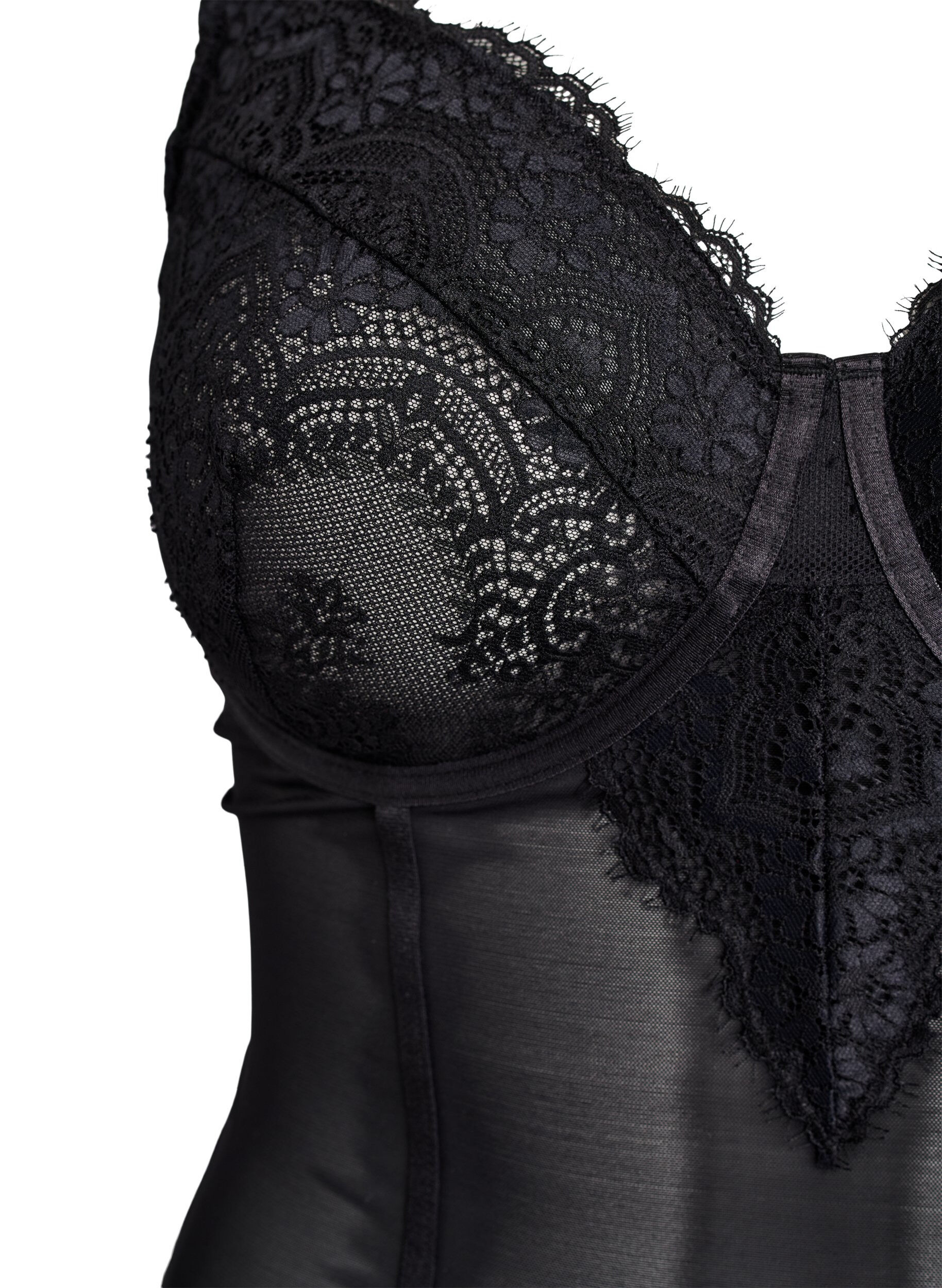 ZizziMesh bodysuit met kant en beugel, Zwart, Packshot image number 2