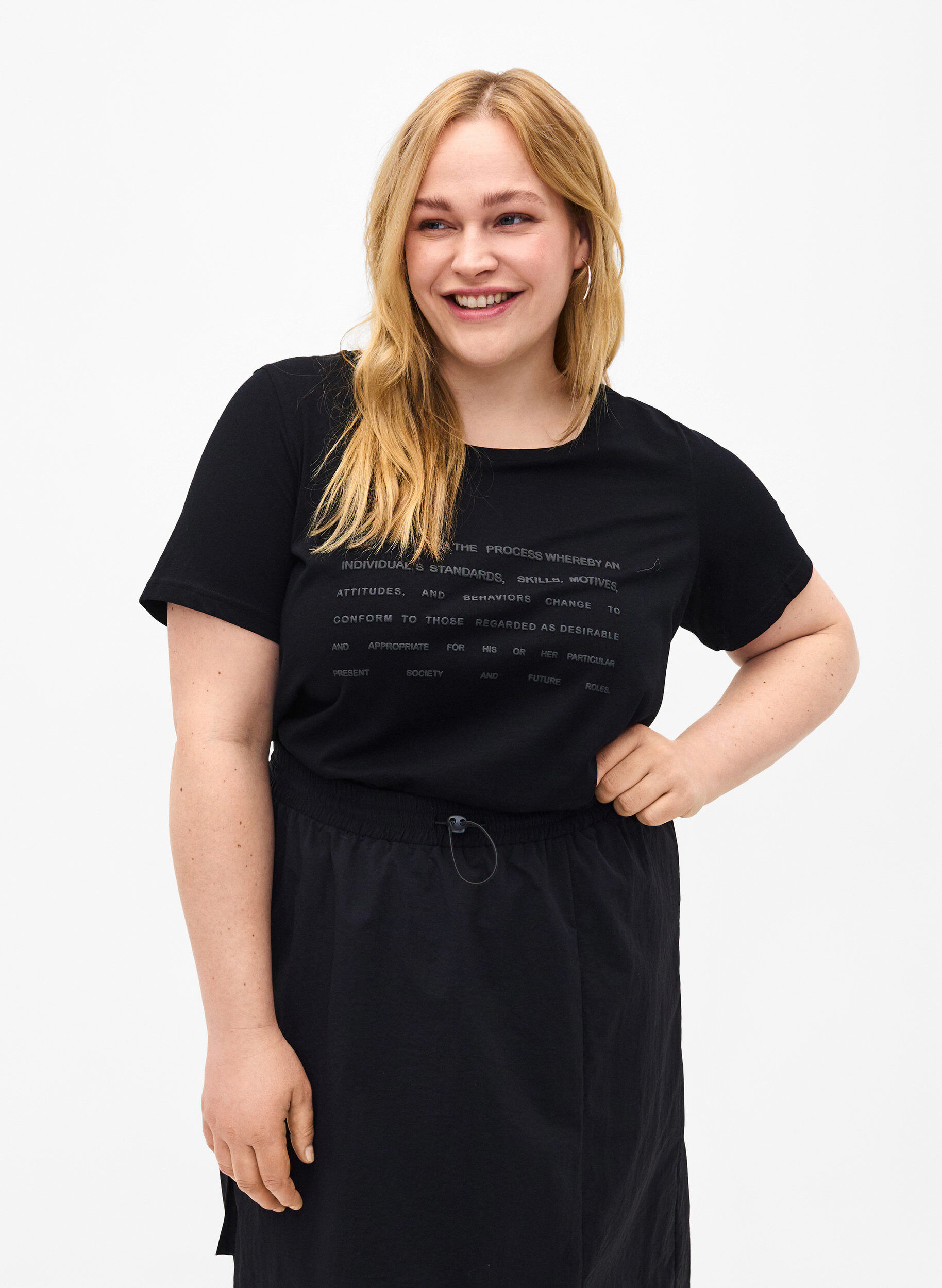 ZizziT-shirt met tekstmotief, Black W. Black, Model image number 0