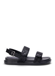 Sandale pied large à paillettes avec fermeture velcro, Black Glitter, Packshot