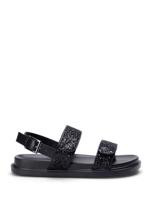 Sandale pied large à paillettes avec fermeture velcro, Black Glitter, Packshot image number 0