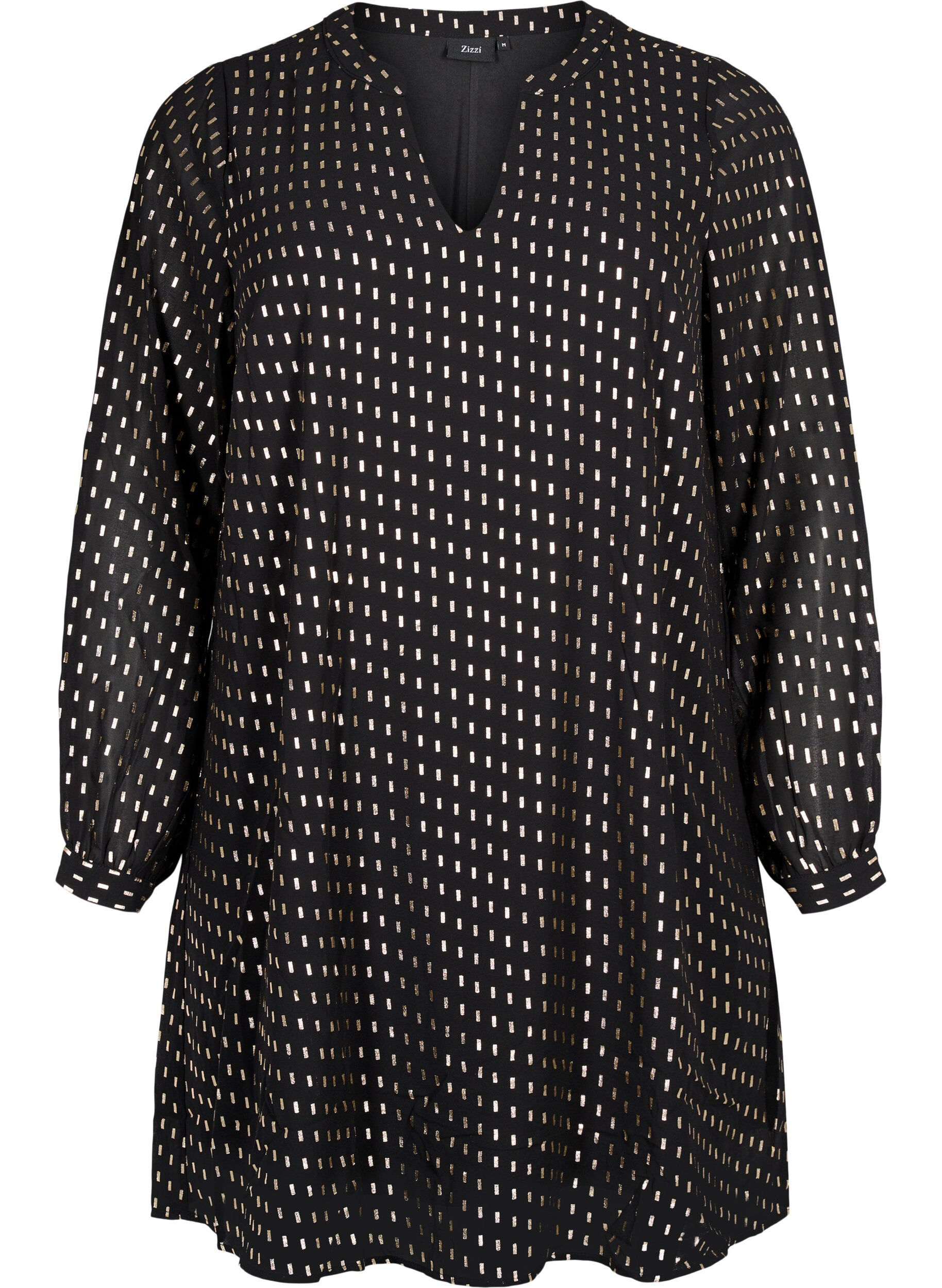 Zizzi Robe &agrave; manches longues avec imprim&eacute; brillant, Black w. Gold, Packshot image number 0