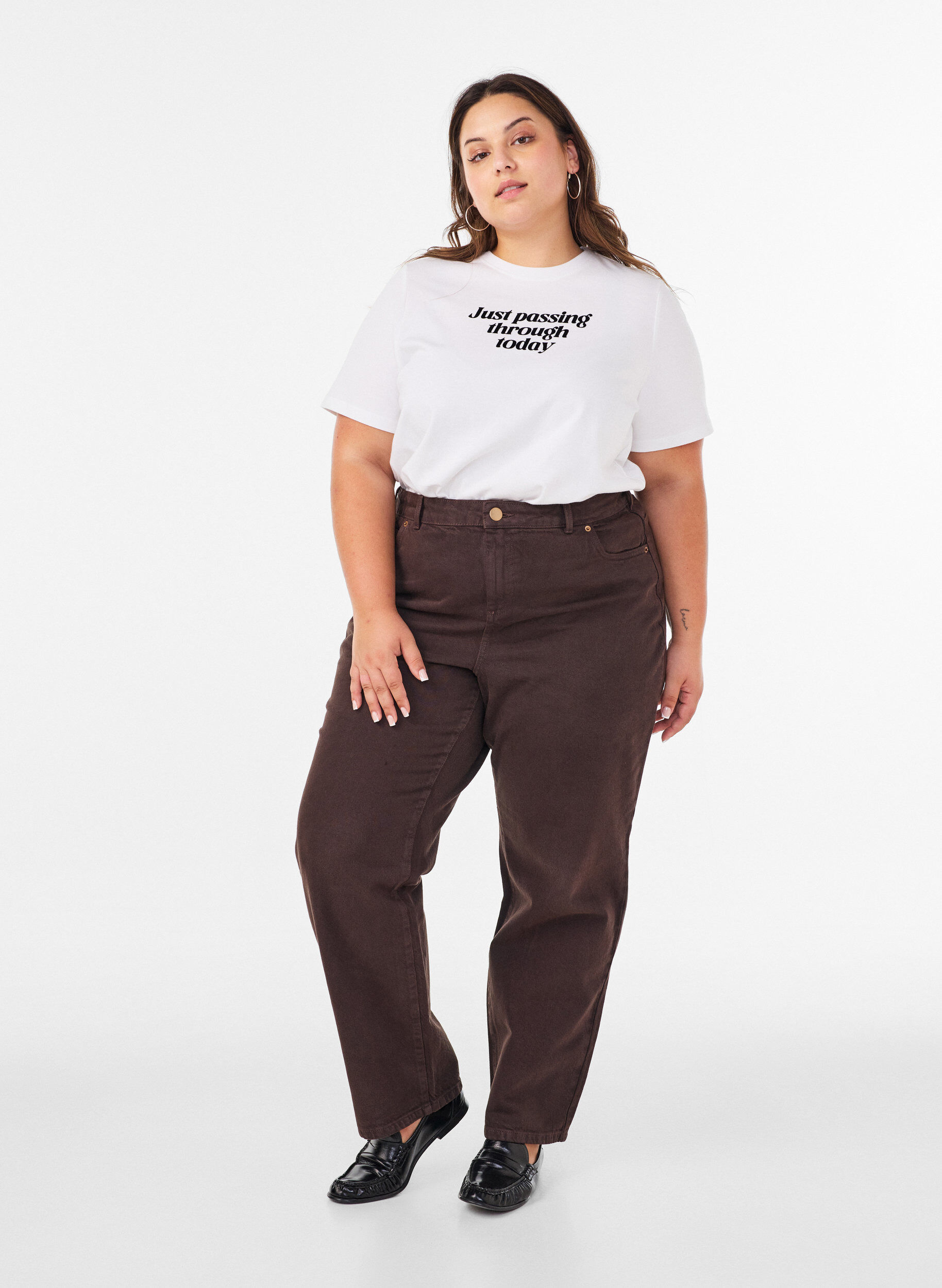 ZizziT-shirt en coton avec texte imprim&eacute;, Blanc, Model image number 1
