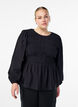 Blouse avec smocks et manches longues, Noir, Model image number 0