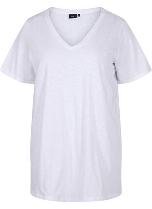 T-shirt à col en V surdimensionné de couleur unie, Bright White, Packshot image number 0
