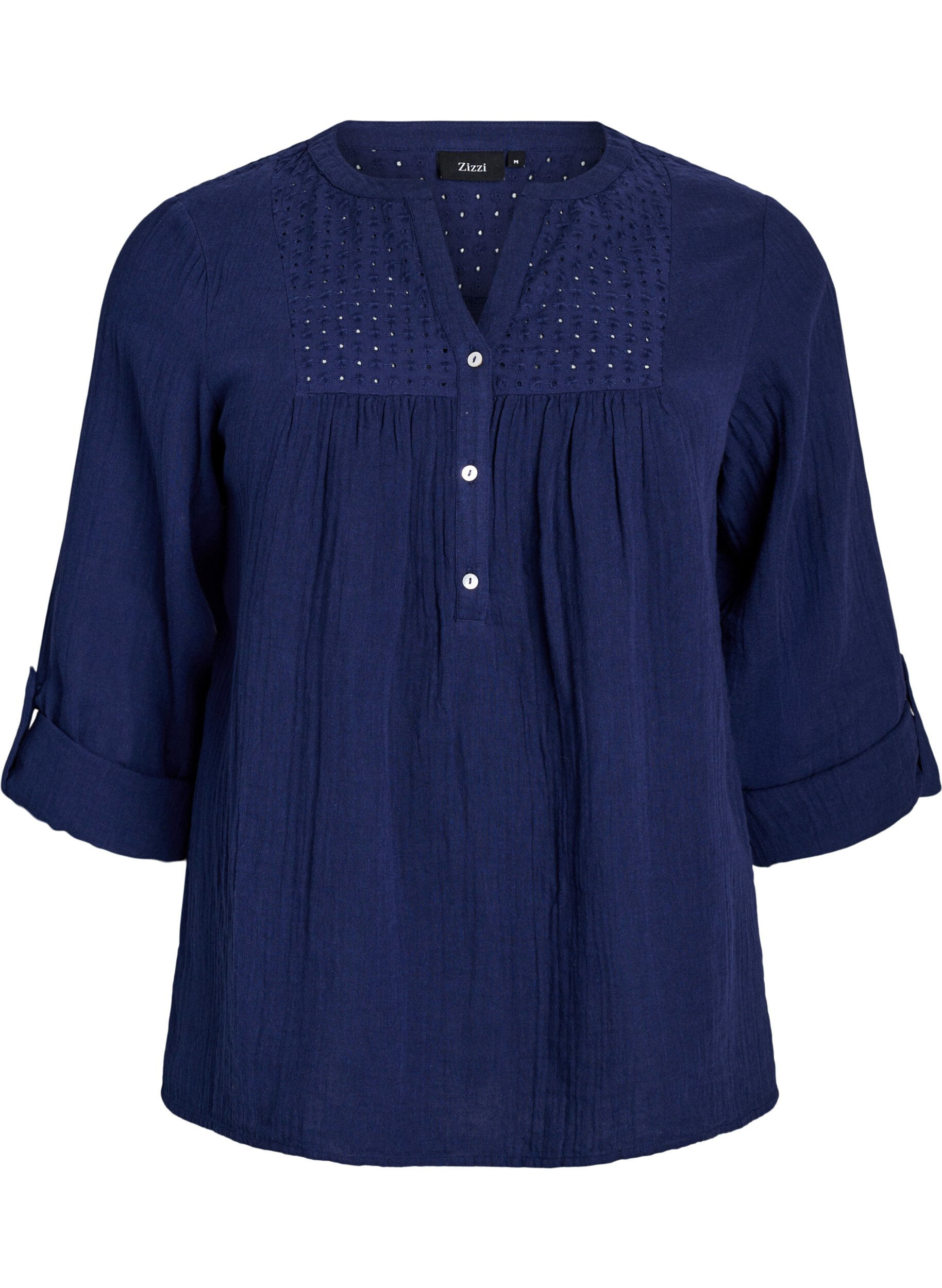 ZizziBlouse in katoenen mousseline met broderie anglaise, Blauw, Packshot image number 0