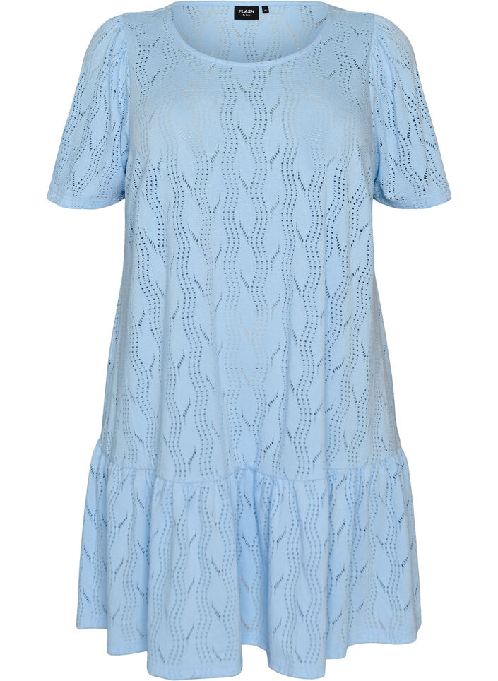 Robe courte en jersey avec broderie ajour&eacute;e, Bleu Clair, Packshot image number 0