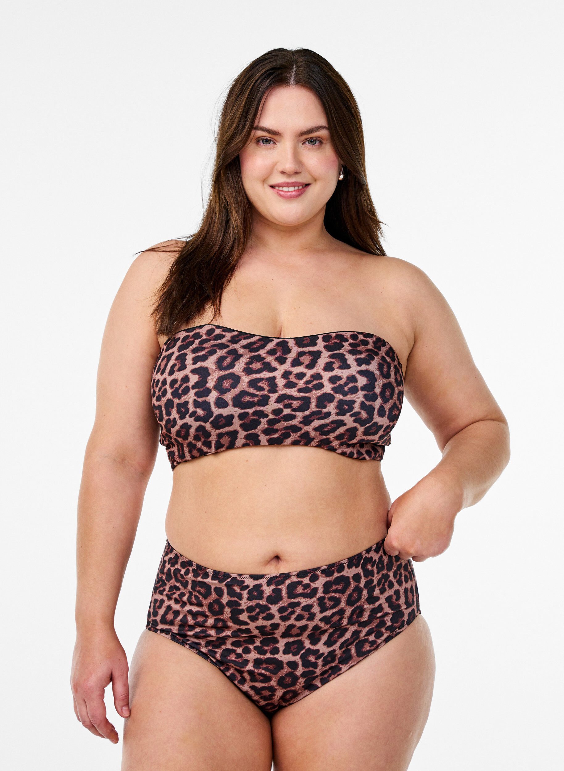 ZizziLeopard hoog getailleerde bikini broekjes, Bruin, Model image number 0