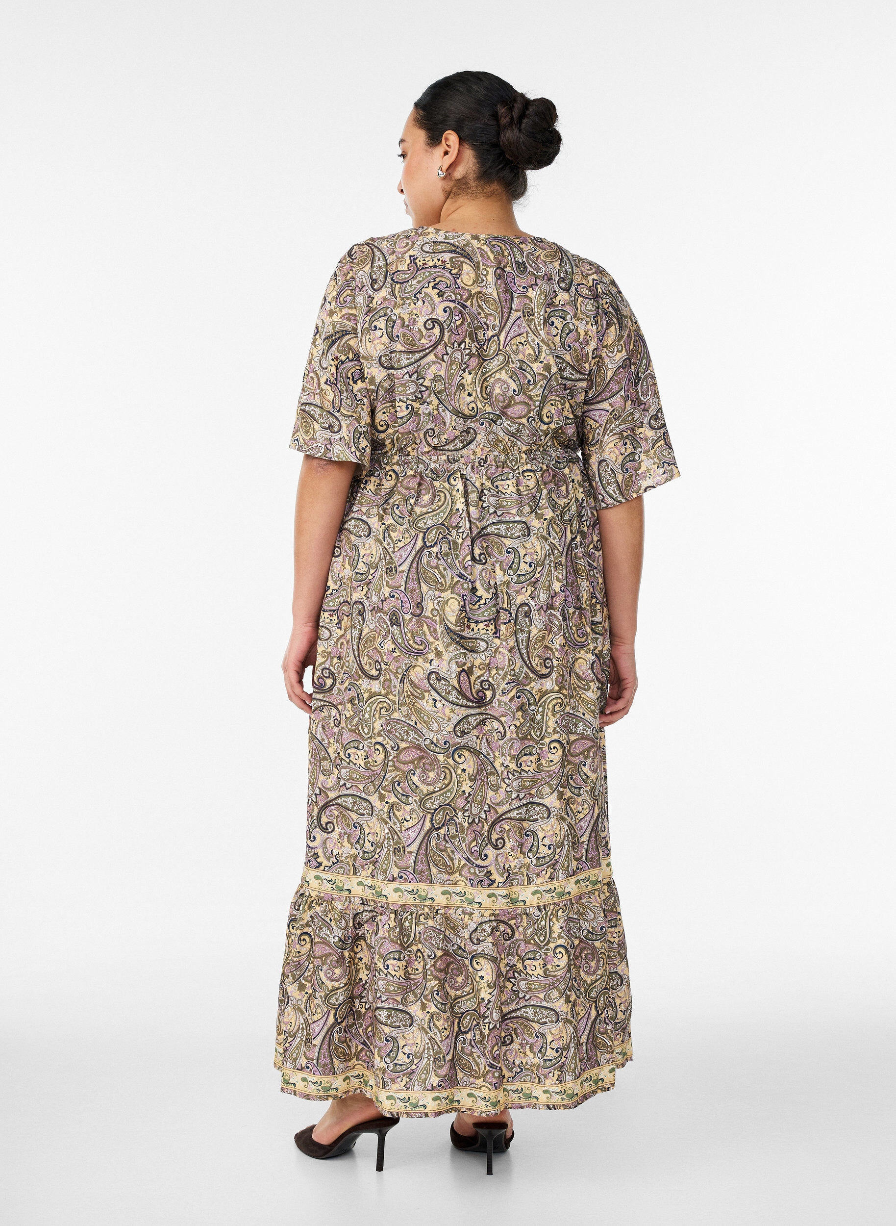 ZizziMaxi-jurk van viscose met een paisleyprint, Geel, Model image number 1