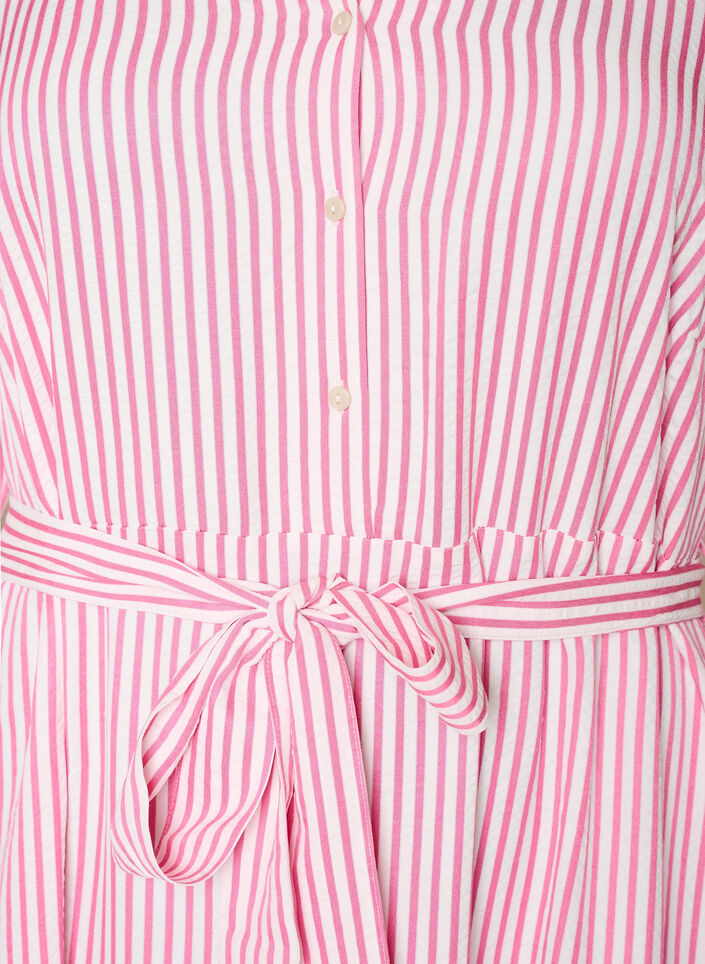 Robe-chemise longue jusqu&rsquo;aux chevilles avec ceinture &agrave; nouer et rayures, Rose, Packshot image number 2