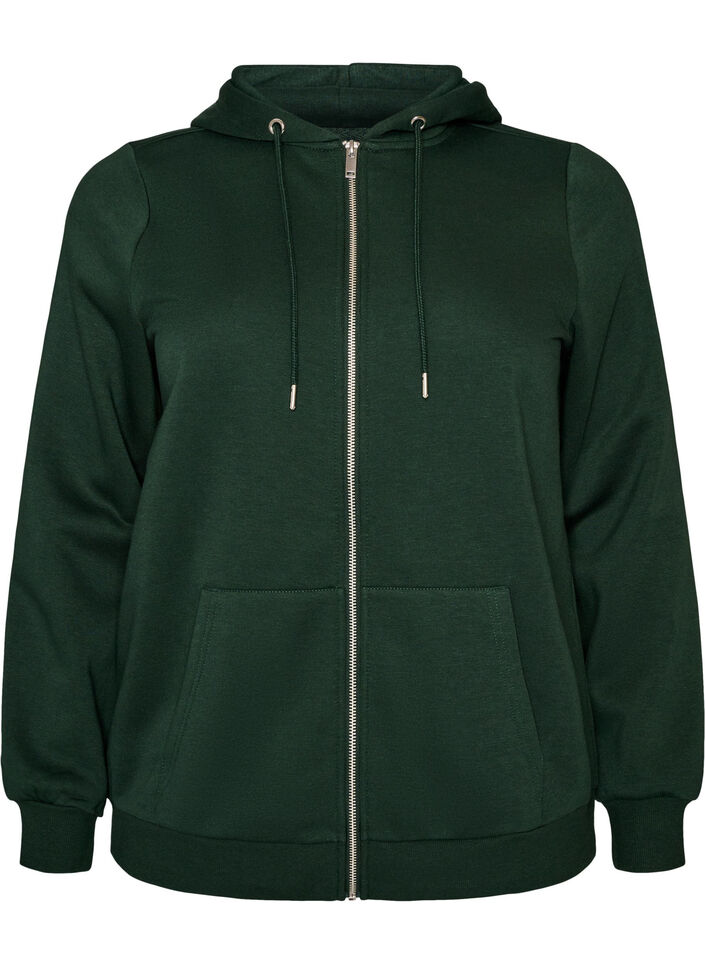 Sweat &agrave; capuche zipp&eacute; avec poches, Vert fonc&eacute;, Packshot image number 0