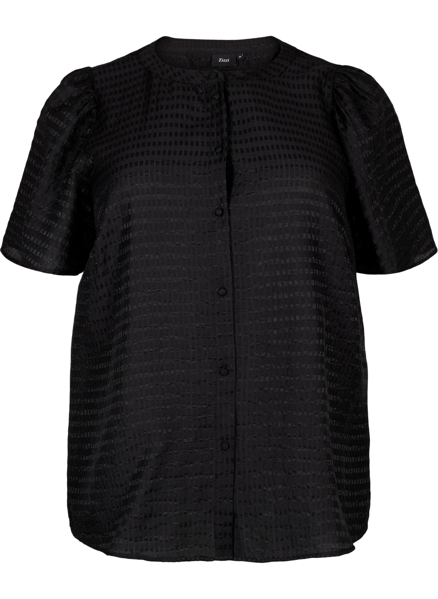 ZizziLyocell overhemdblouse met textuur, Black, Packshot image number 0