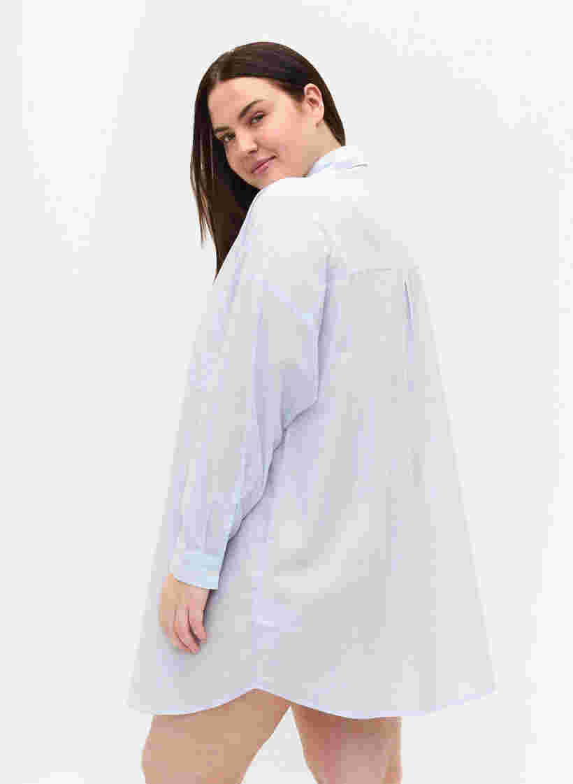 Chemise de nuit rayée en coton, White w. Blue Stripe, Model image number 1