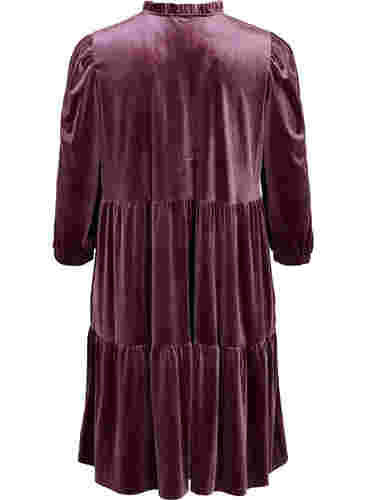 Velours jurk met ruche kraag en 3/4 mouwen, Winetasting, Packshot image number 1