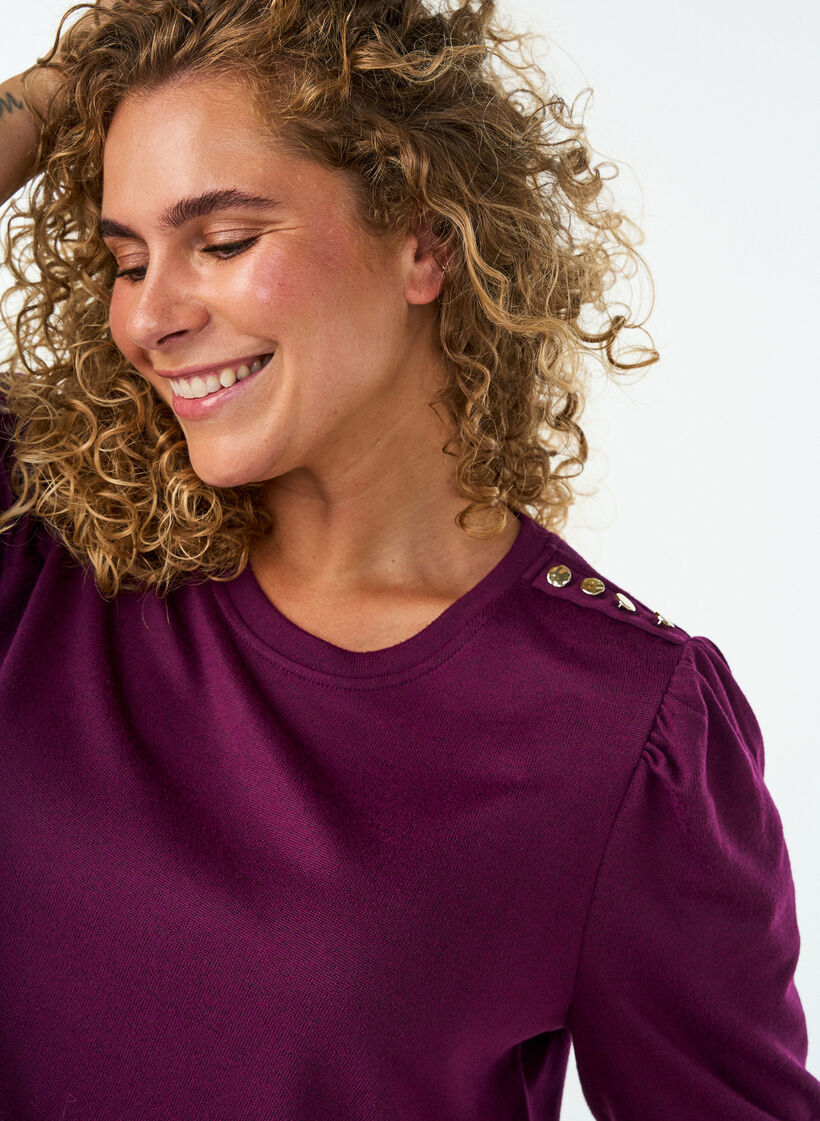 Blouse met knoopdetail en korte pofmouwen, Donker Bordeaux, Model image number 3
