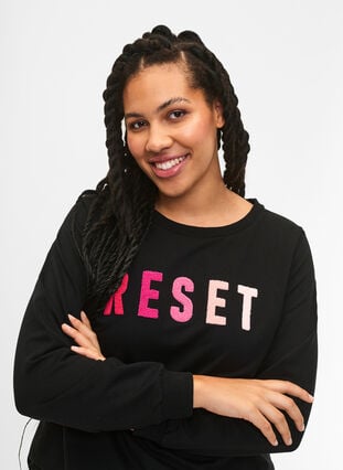 Sweatshirt met tekst, Black W. Reset, Model image number 2