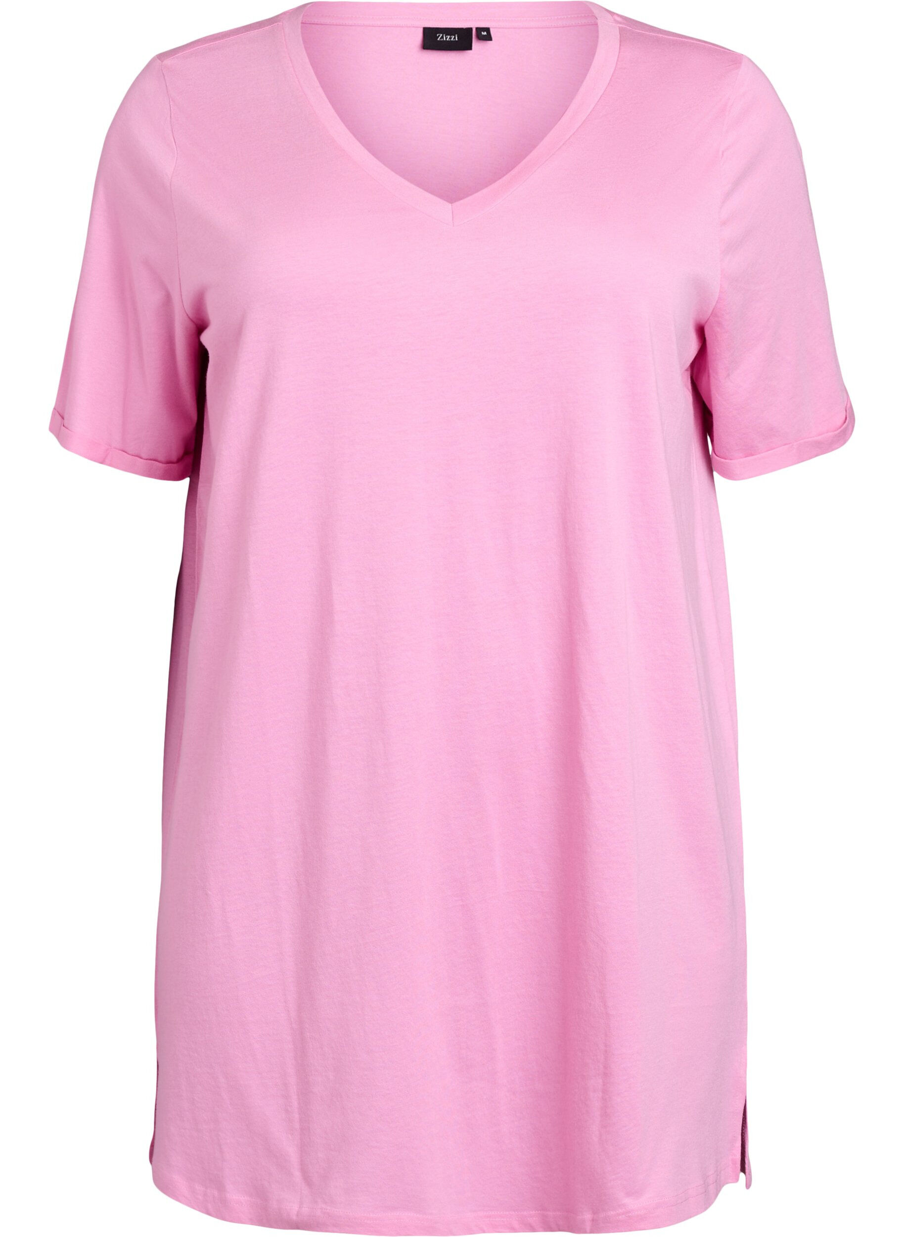 ZizziEnkelkleurig oversized T-shirt met V-hals, Roze, Packshot image number 0
