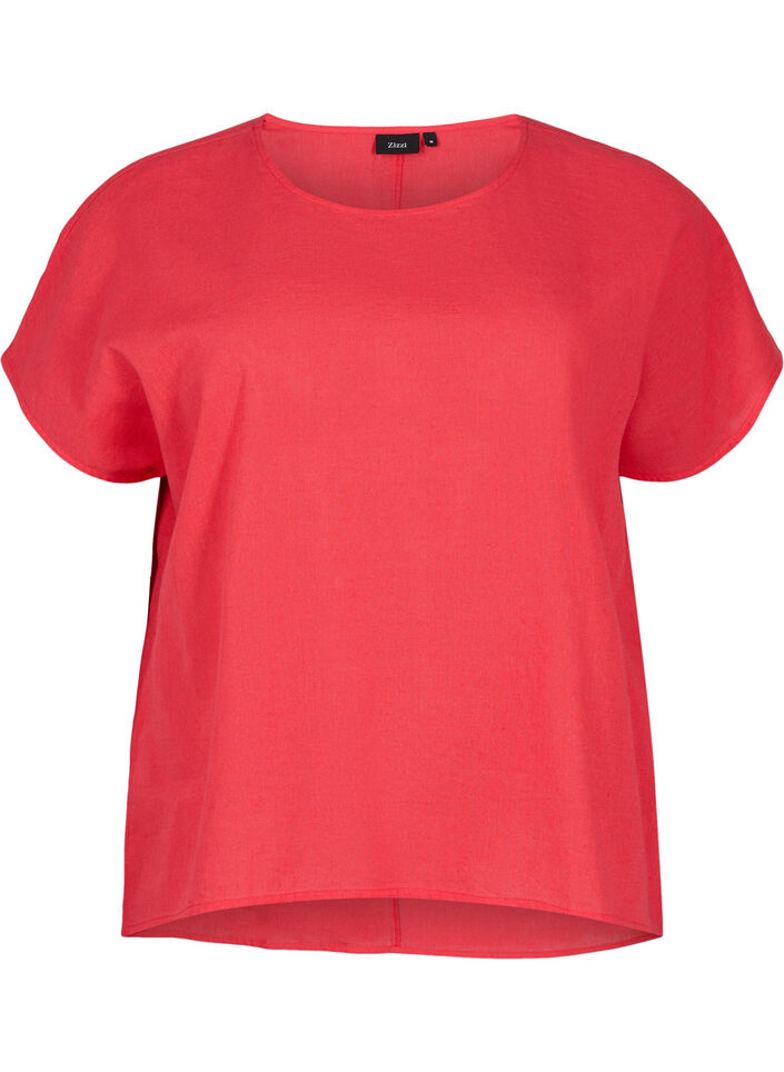 Blouse à manches courtes en coton mélangé avec du lin, Hibiscus, Packshot image number 0