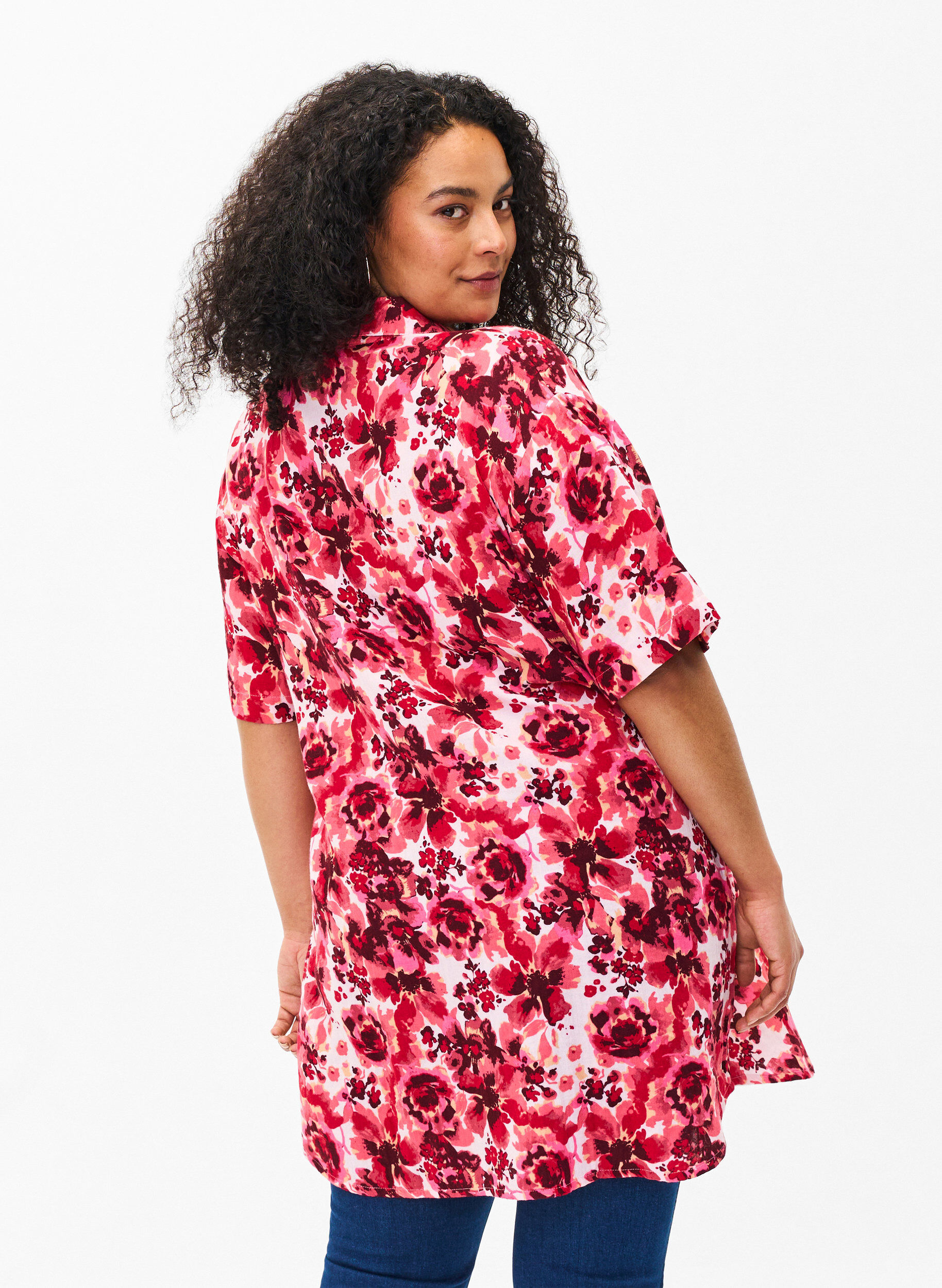 ZizziLang shirt met all-over print, Pink AOP Flower, Model image number 1