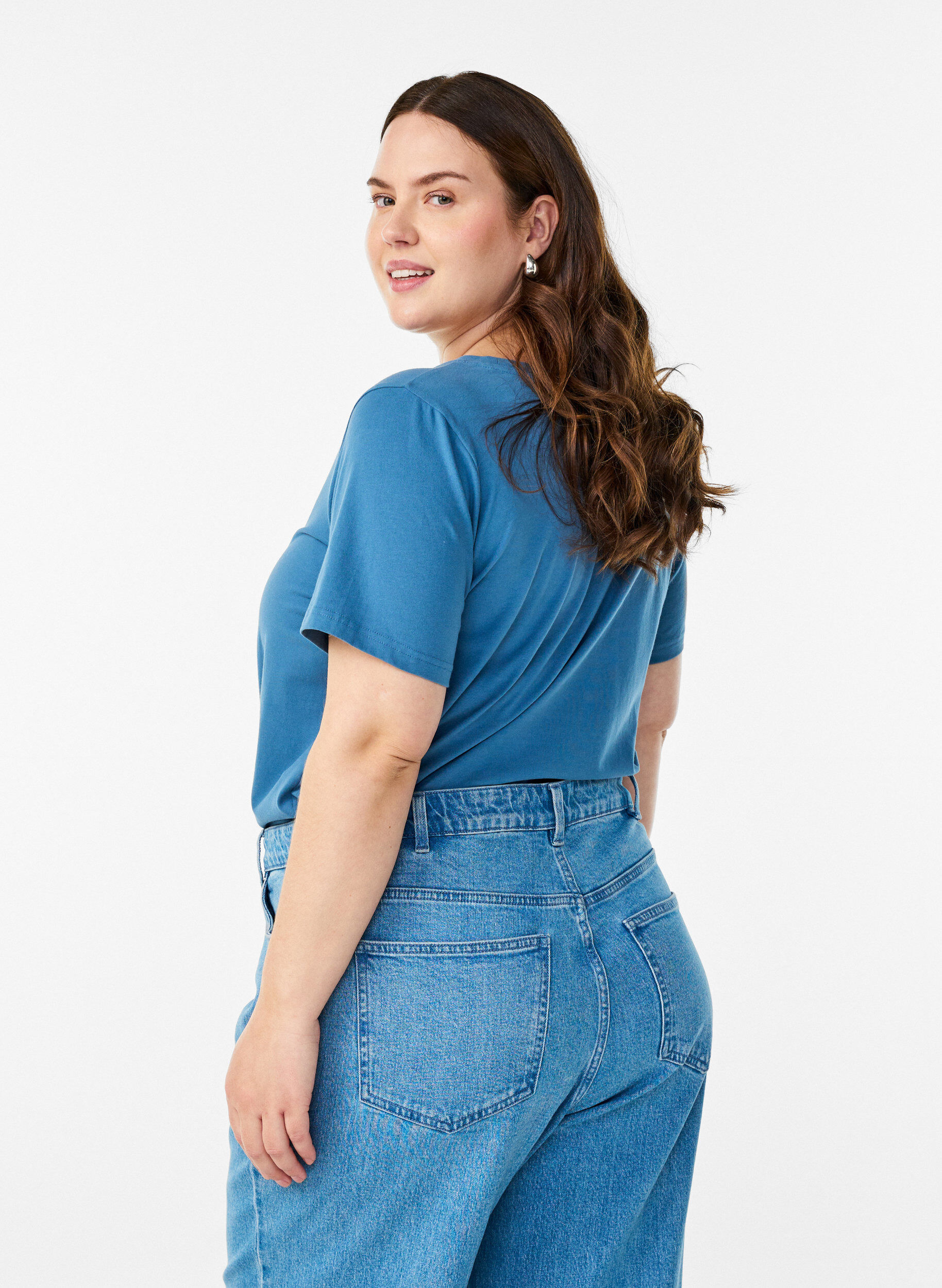 ZizziEffen basic katoenen T-shirt, Grijs, Model image number 2