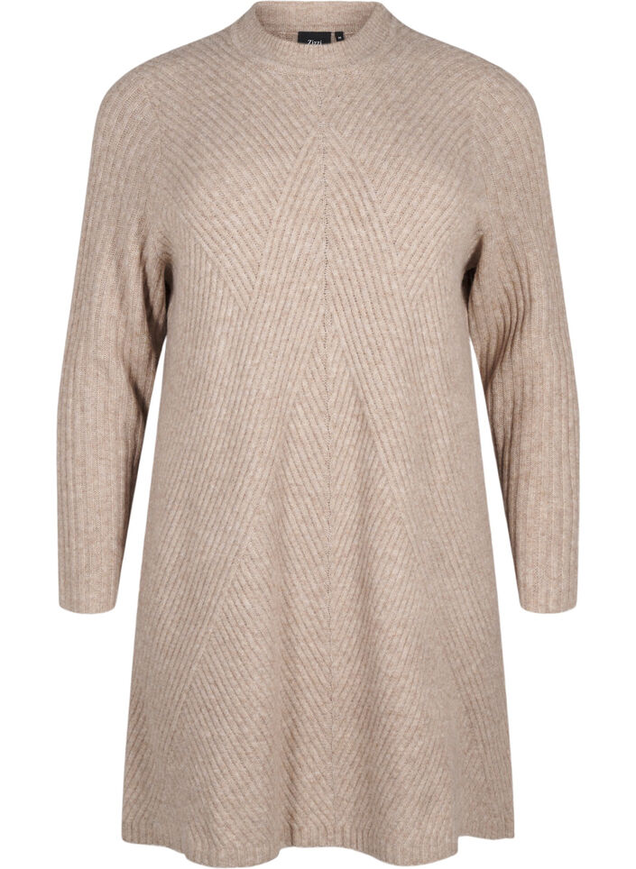 Robe courte côtelée à col rond, Simply Taupe Mel., Packshot image number 0