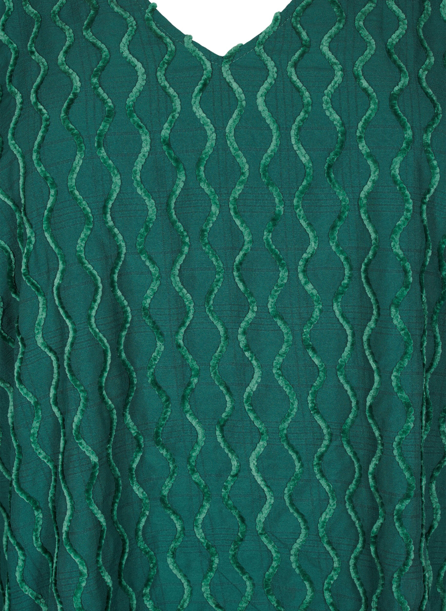 ZizziLange mouwen blouse met patroon en V-hals, Rain Forest, Packshot image number 2