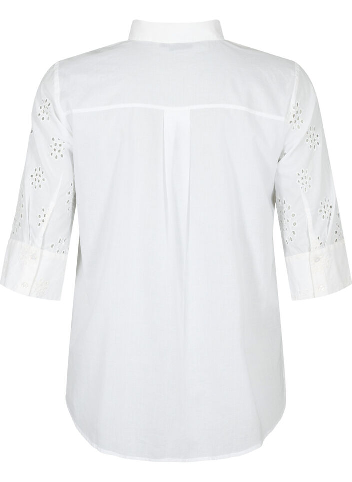 Shirtblouse met Engels borduurwerk en 3/4-mouwen, Bright White, Packshot image number 1
