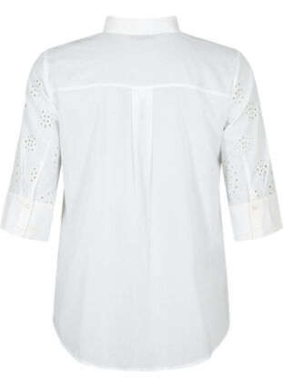 Shirtblouse met Engels borduurwerk en 3/4-mouwen, Bright White, Packshot image number 1