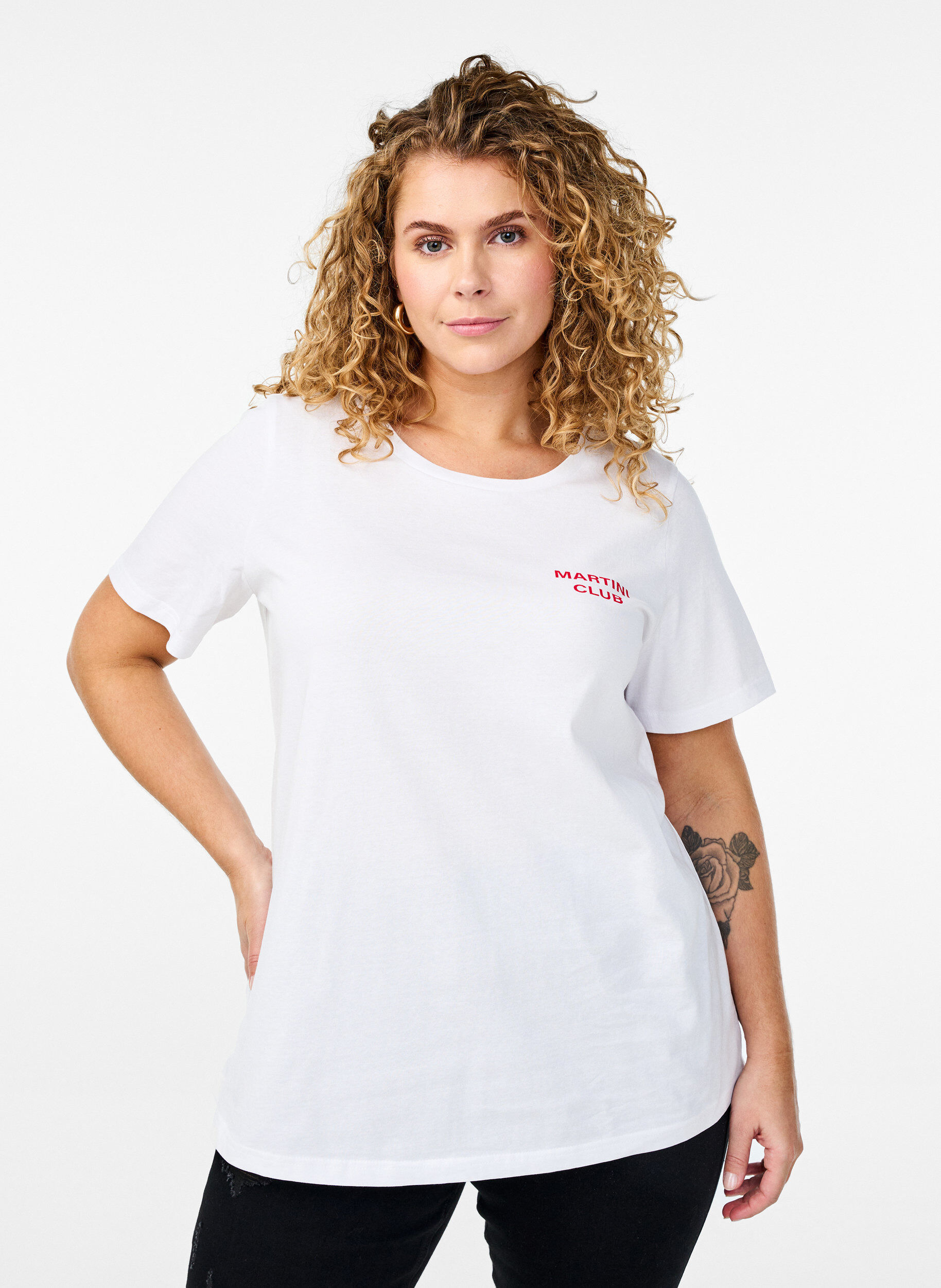 Zizzi T-shirt avec des imprim&eacute;s sur le devant et au dos, Blanc, Model image number 2