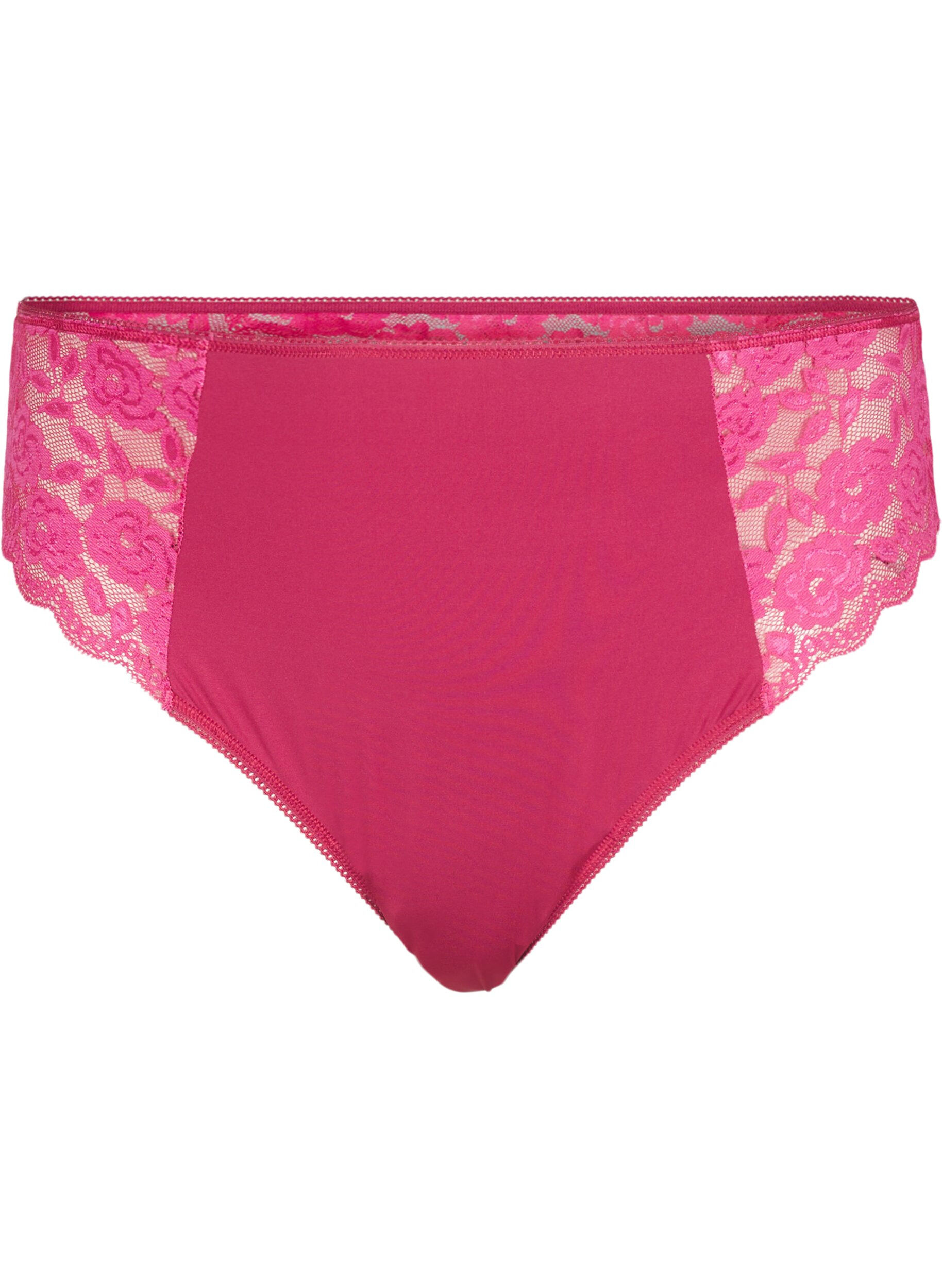 ZizziBraziliaans microfiber slipje met kant, Rood, Packshot image number 0