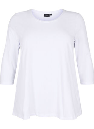 Basic katoenen t-shirt met 3/4 mouwen, Bright White, Packshot image number 0