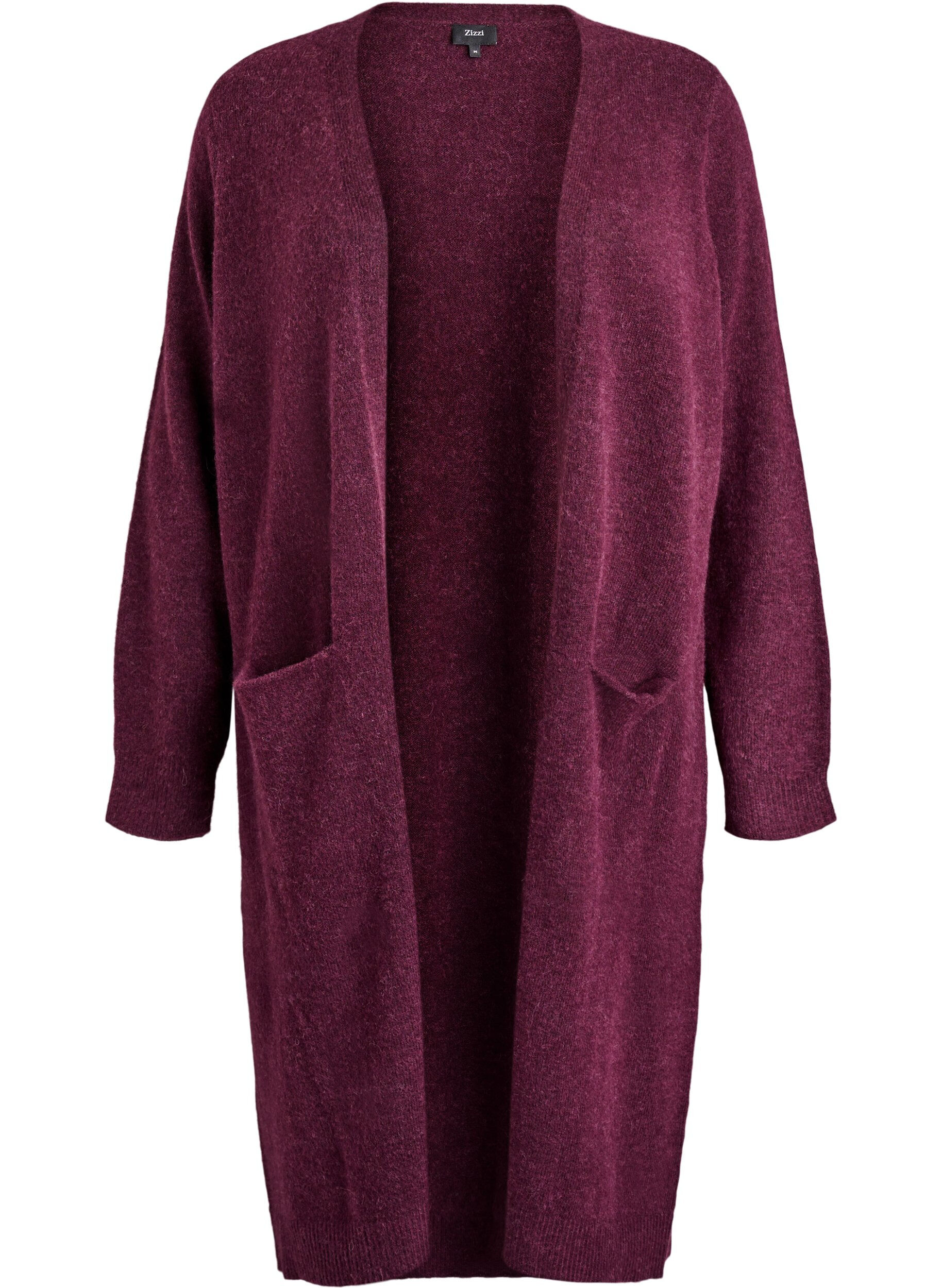 Zizzi Cardigan long en laine et alpaga, Bordeaux, Packshot image number 0