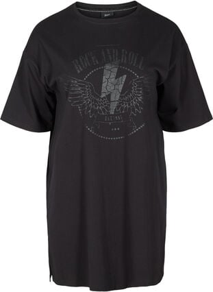 Robe t-shirt en coton avec détails imprimés, Black w. Black, Packshot image number 0
