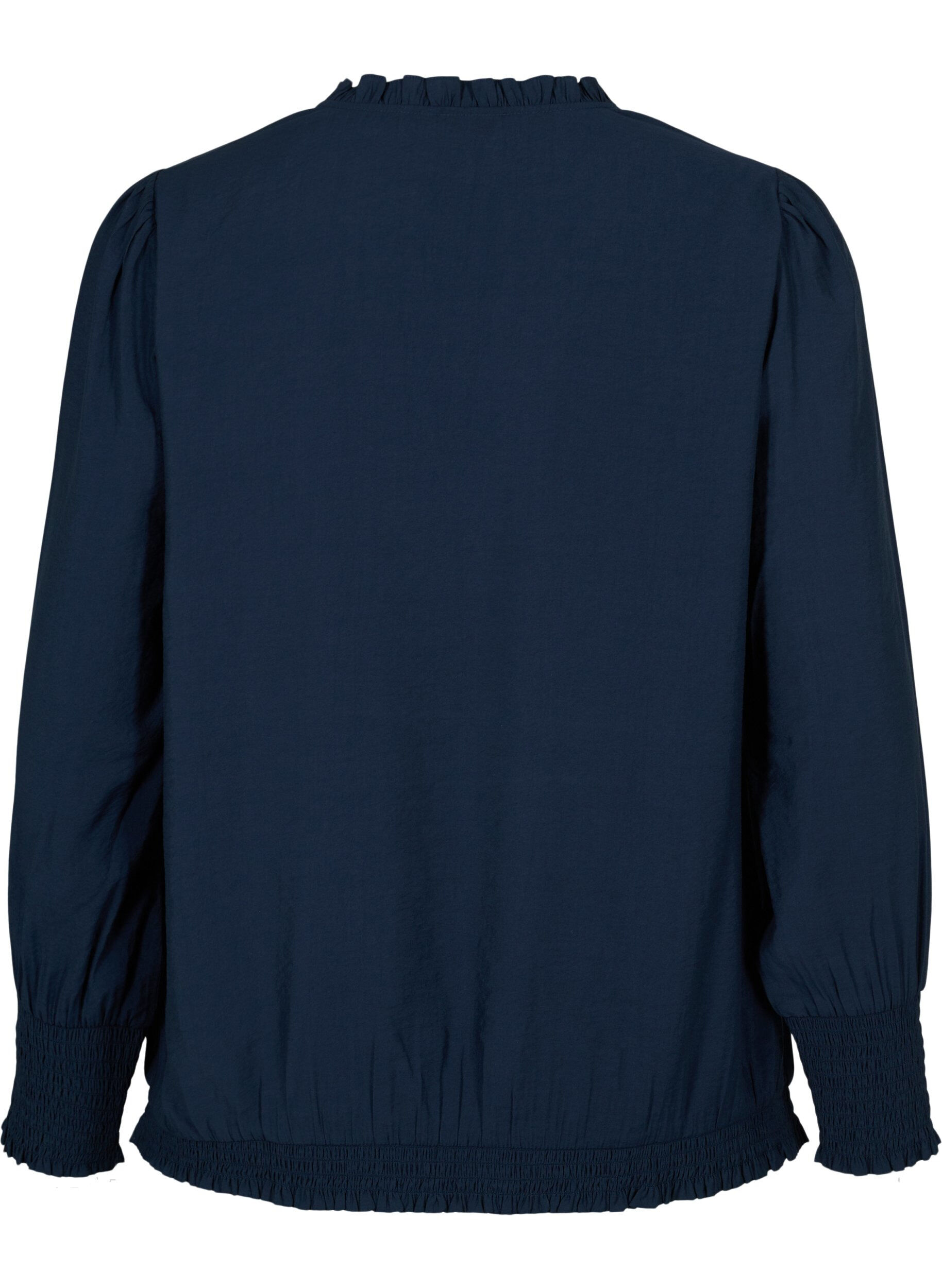 ZizziViscose blouse met lange mouwen en smok, Navy Blazer, Packshot image number 1