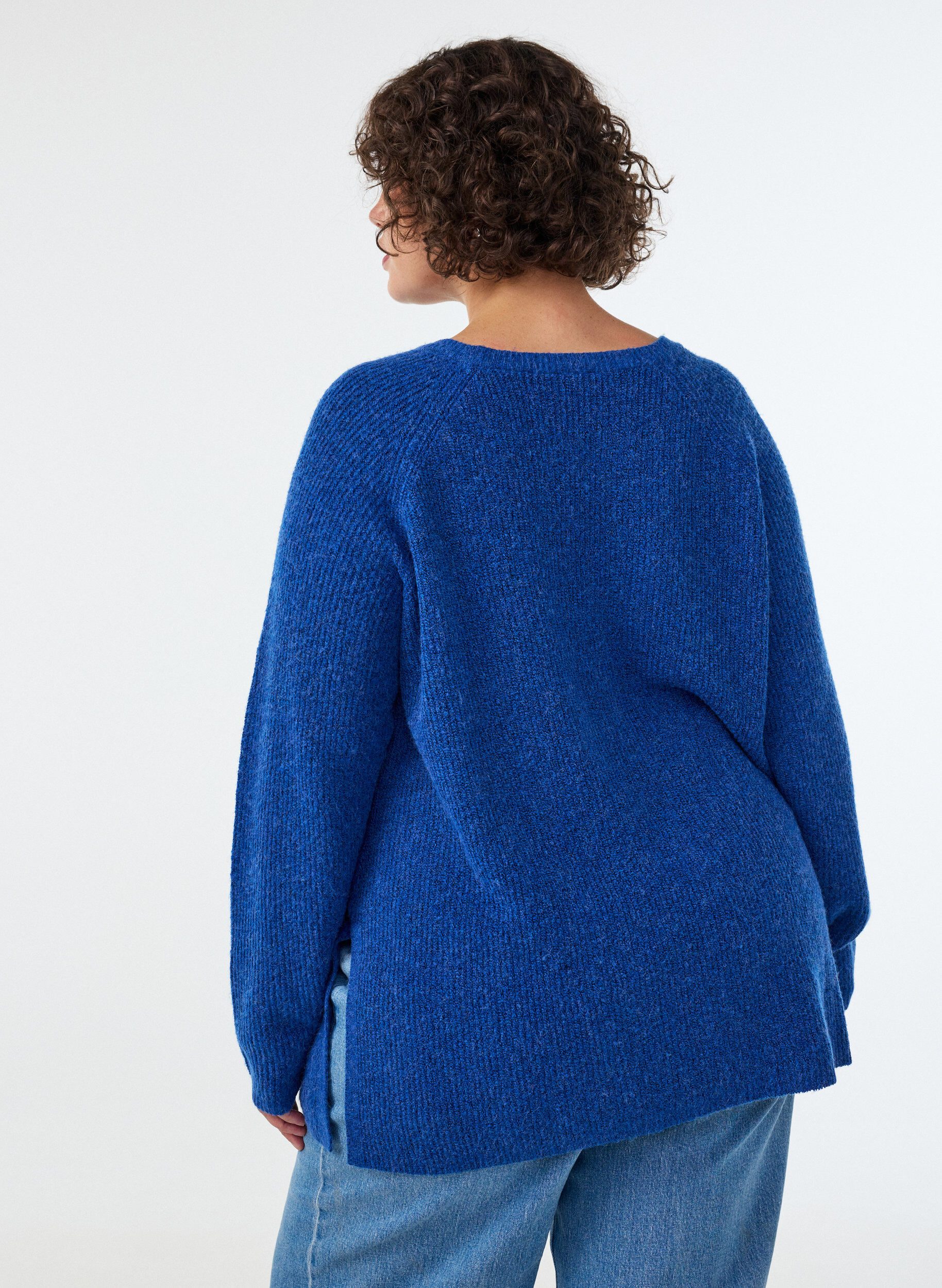 ZizziPull en maille avec motif diagonal et manches raglan, Bleu, Model image number 2
