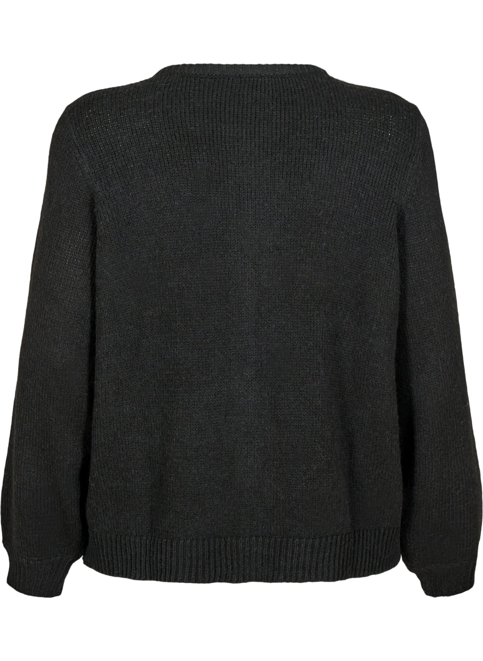 ZizziGebreide cardigan met wol en knoopsluiting, Black Solid, Packshot image number 1