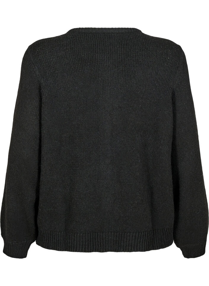 Cardigan en maille comportant de la laine et des boutons, Black Solid, Packshot image number 1