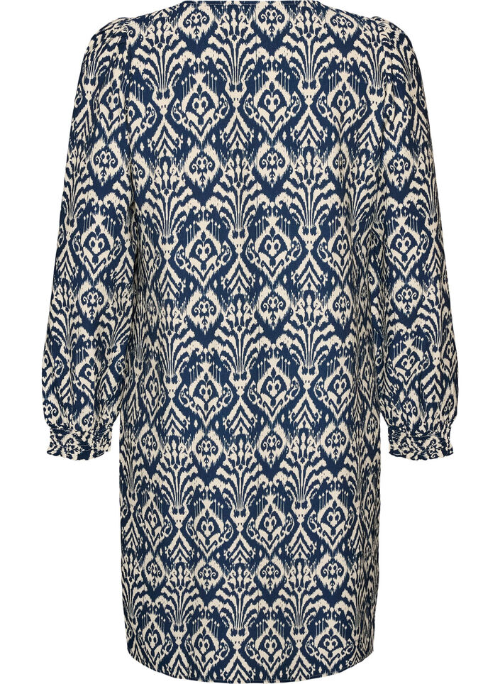 Jurk van viscose met patroon en lange mouwen, Blauw, Packshot image number 1