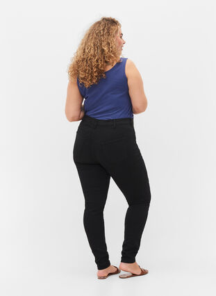 Super slim Amy jeans met elastiek in de taille, Black, Model image number 1