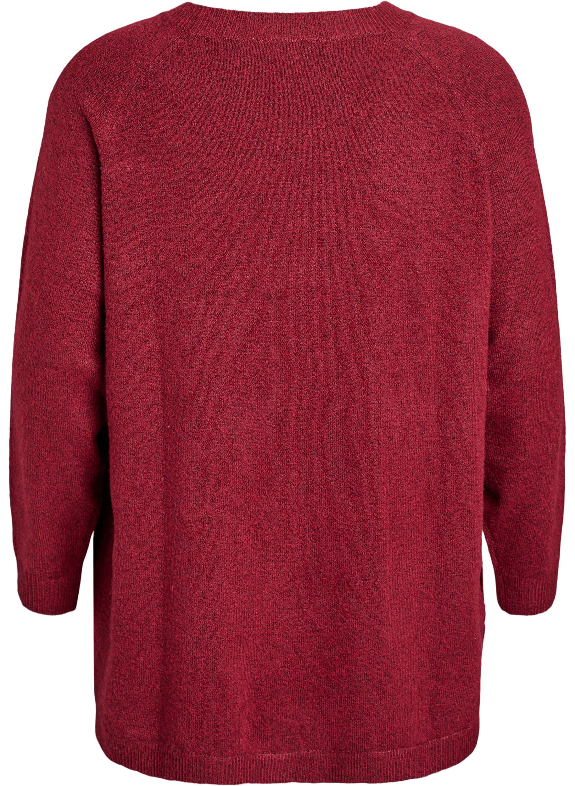 ZizziLange gebreide blouse met balknopen, Donker Bordeaux, Packshot image number 1