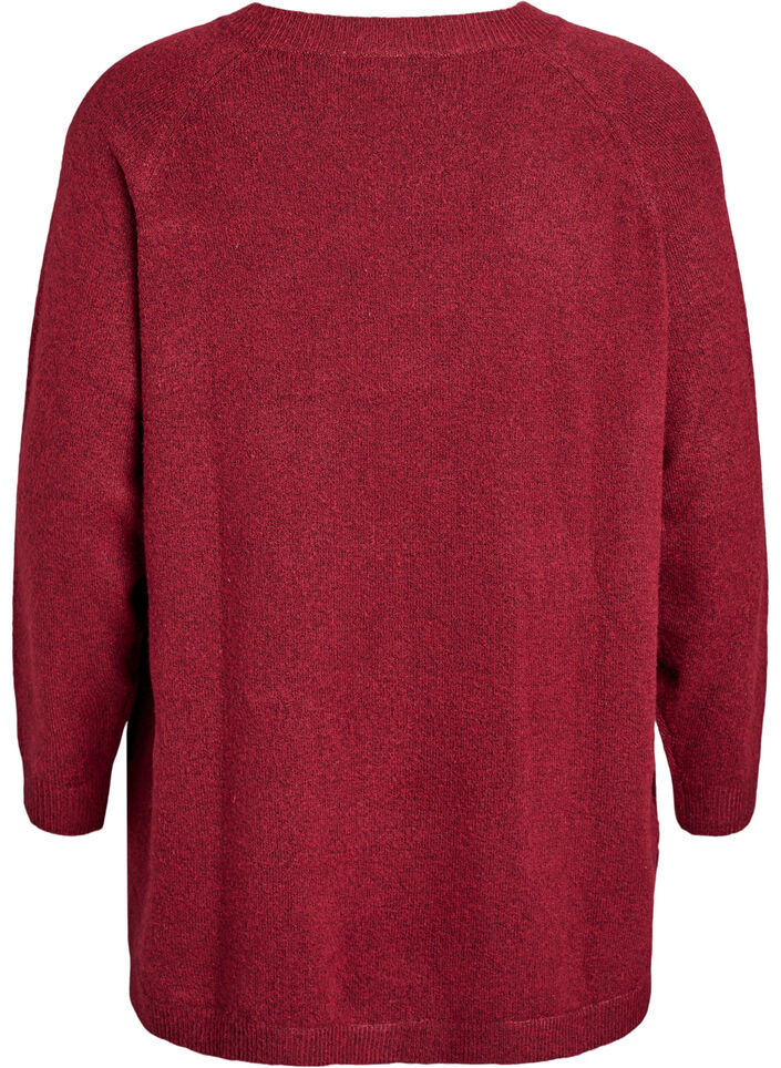 Lange gebreide blouse met balknopen, Donker Bordeaux, Packshot image number 1