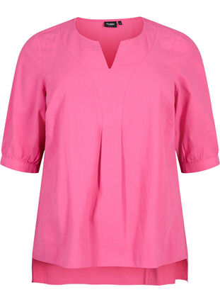 FLASH - Katoenen blouse met halflange mouwen, Raspberry Rose, Packshot image number 0